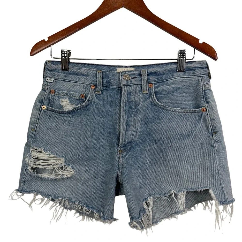 Citizens‎ of Humanity Annabelle Long Distressed Denim Shorts Light Wash 26